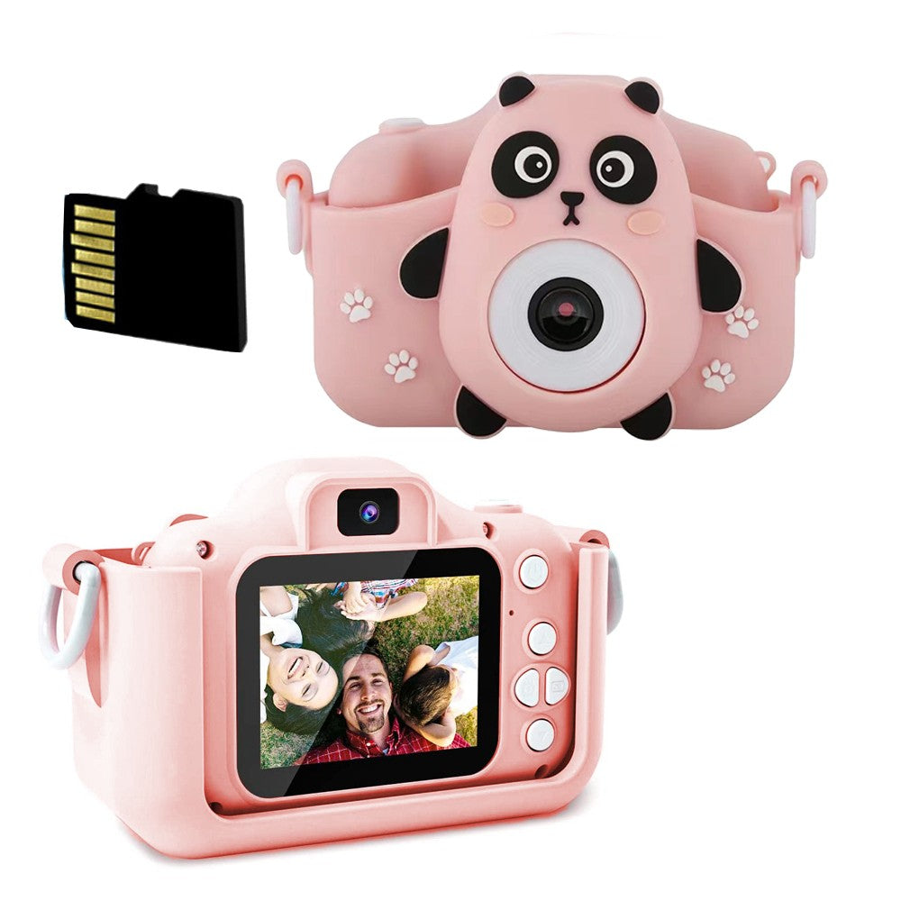 1080P HD Cartoon Kids Digital Camera with 64G Memory Card - Pink Panda