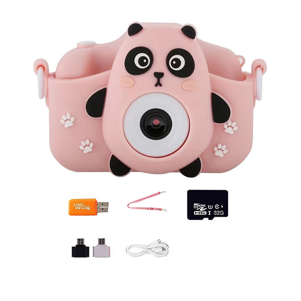 1080P HD Cartoon Kids Digital Camera with 64G Memory Card - Pink Panda