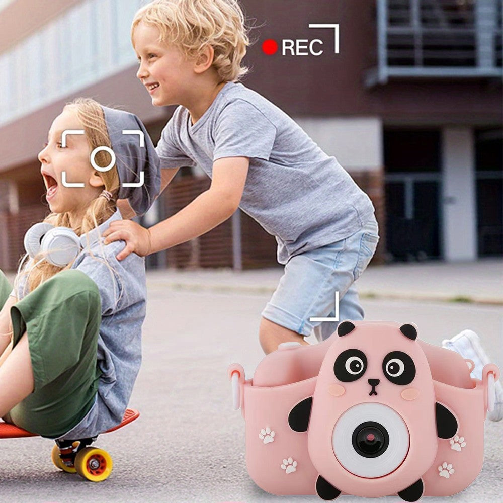 1080P HD Cartoon Kids Digital Camera with 64G Memory Card - Pink Panda