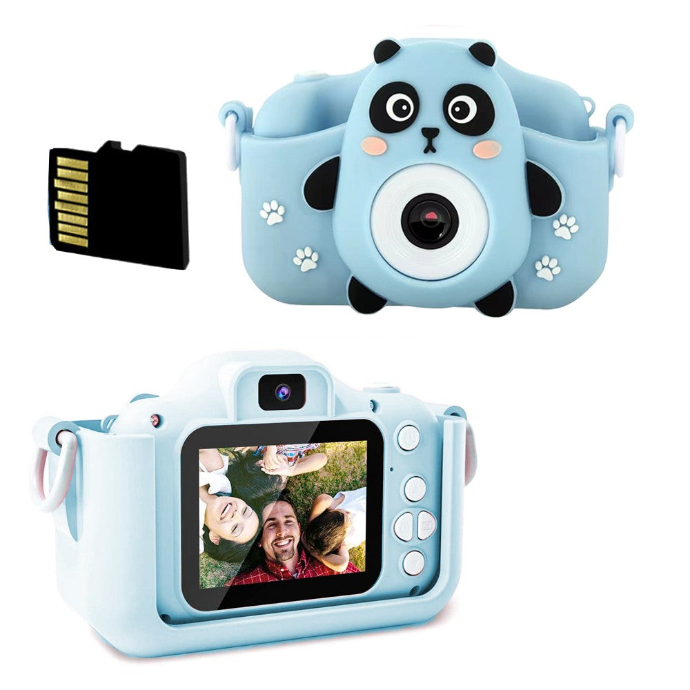 1080P HD Cartoon Kids Digital Camera with 64G Memory Card - Blue Panda