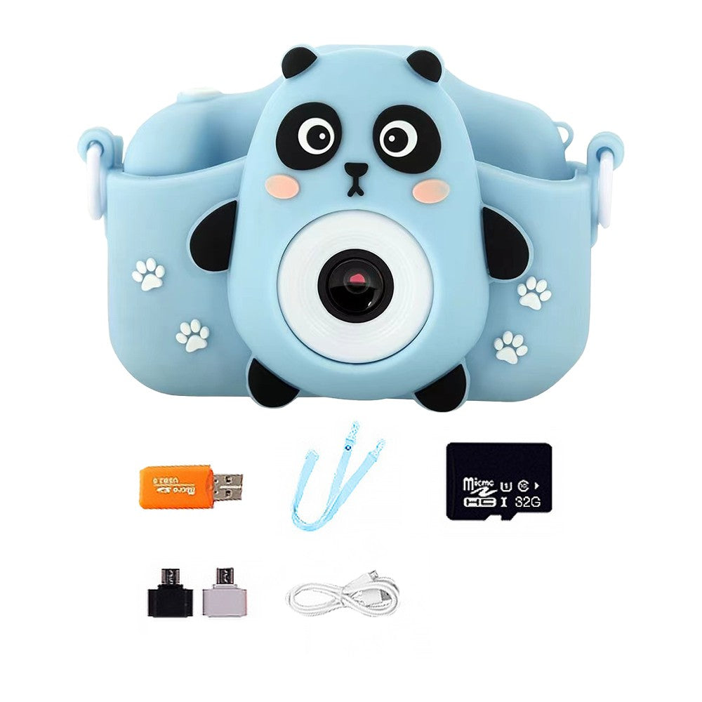 1080P HD Cartoon Kids Digital Camera with 64G Memory Card - Blue Panda
