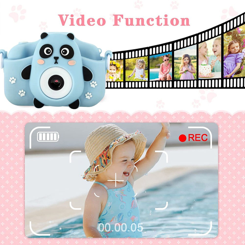 1080P HD Cartoon Kids Digital Camera with 64G Memory Card - Blue Panda