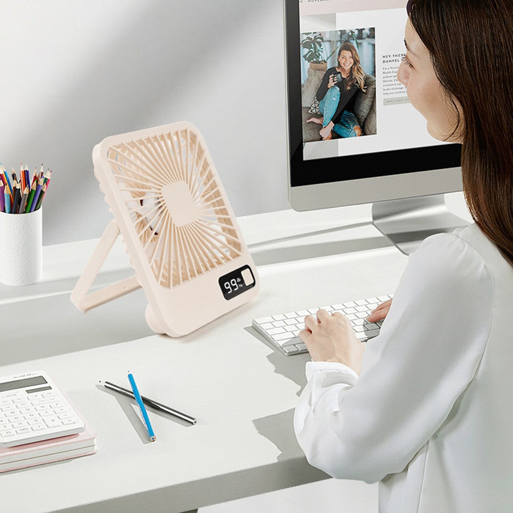 5 Speed USB Fan 180 Degree Foldable Digital Display Desktop Fan - Beige
