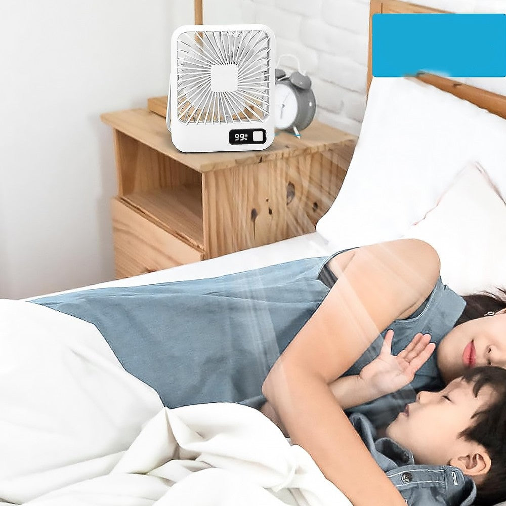 5 Speed USB Fan 180 Degree Foldable Digital Display Desktop Fan - White