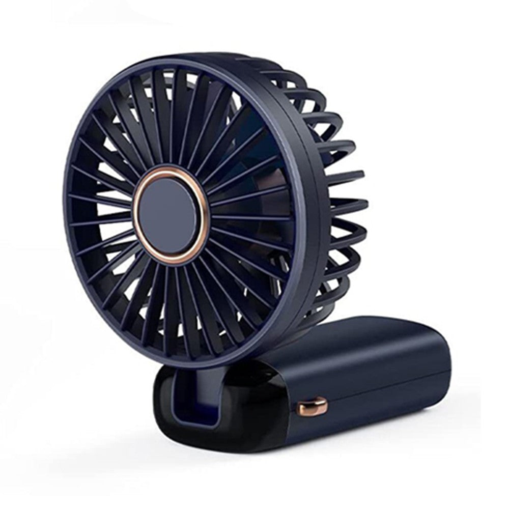 USB Handheld Mini Folding Digital Display Fan with Lanyard and Base - Blue