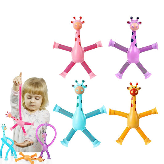 4Pcs Telescopic Suction Cup Toy Shape-Changing Giraffe Telescopic Tube Toy Fidget Sensory Toys
