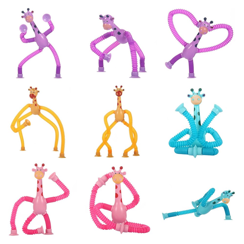 4Pcs Telescopic Suction Cup Toy Shape-Changing Giraffe Telescopic Tube Toy Fidget Sensory Toys