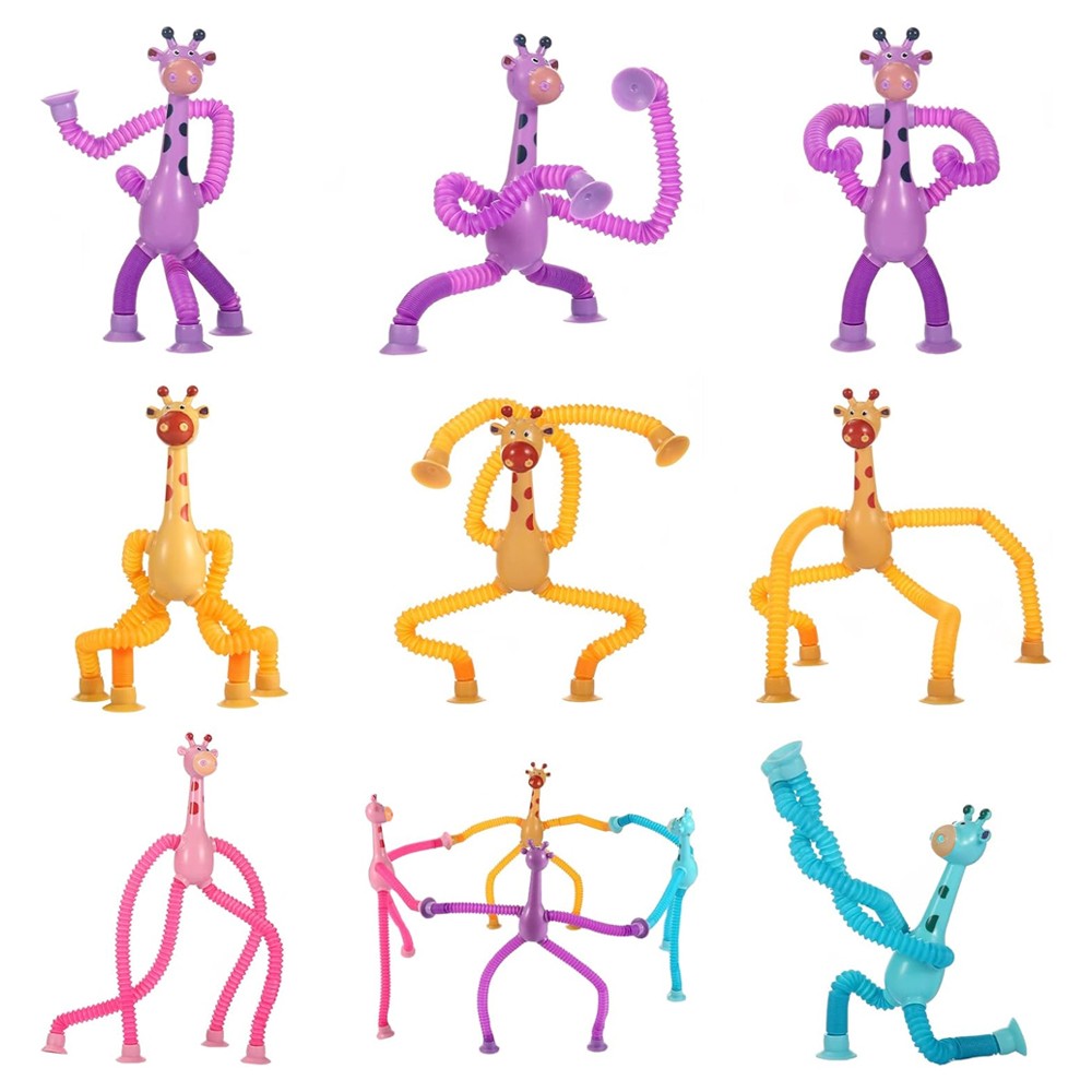 4Pcs Telescopic Suction Cup Toy Shape-Changing Giraffe Telescopic Tube Toy Fidget Sensory Toys