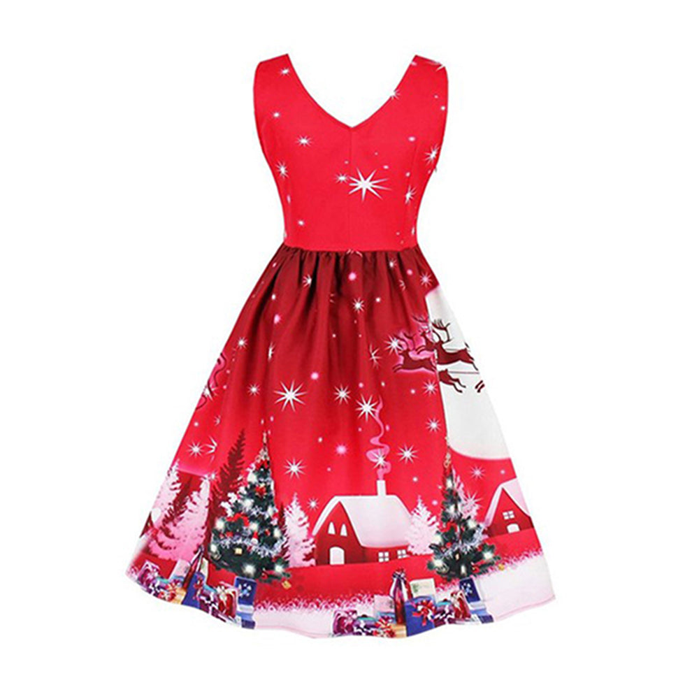 Women Christmas Sleeveless Dress Xmas Midi Dress NZ 8