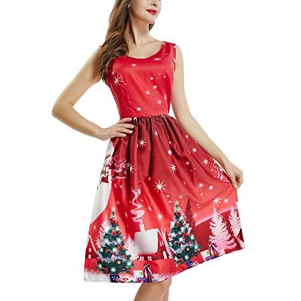 Women Christmas Sleeveless Dress Xmas Midi Dress NZ 8
