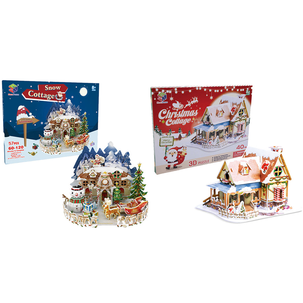 2 X Style 1 Style 3 Kids DIY Christmas Cottage Jigsaw 3D Puzzle Fun Toy