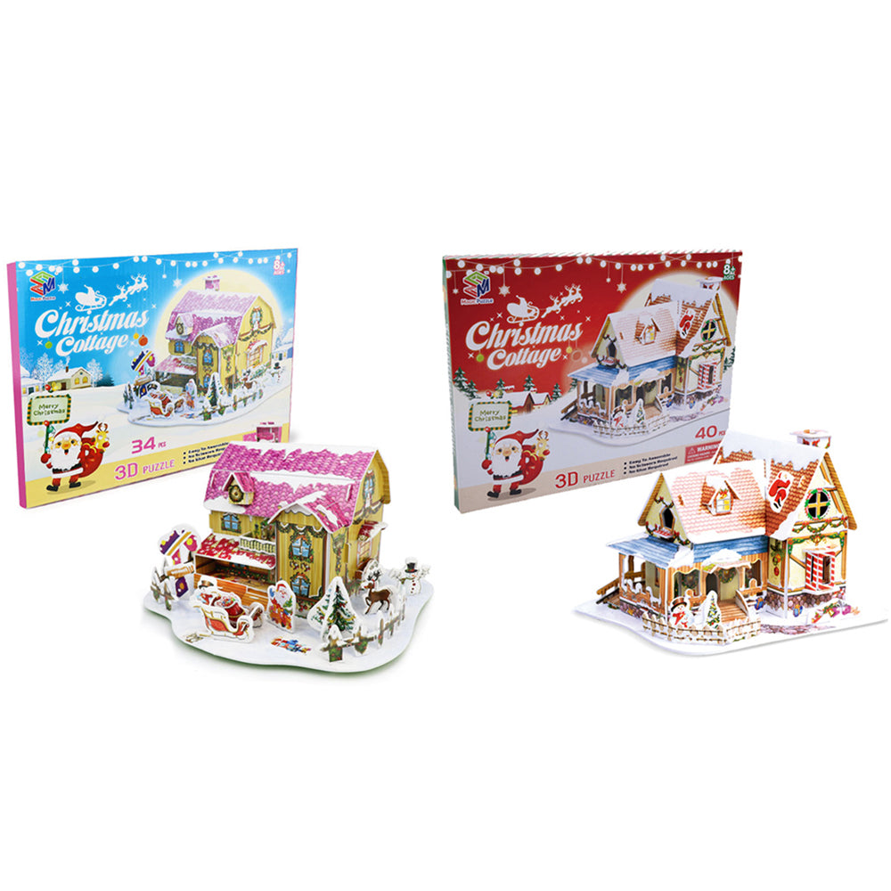 2 X Style 2 Style 3 Kids DIY Christmas Cottage Jigsaw 3D Puzzle Fun Toy