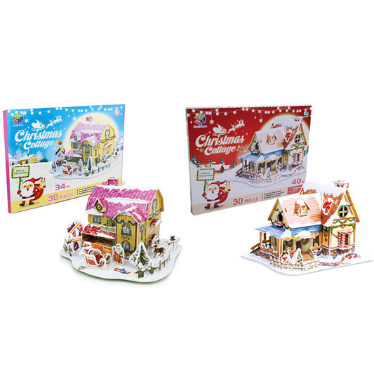 2 X Style 2 Style 3 Kids DIY Christmas Cottage Jigsaw 3D Puzzle Fun Toy