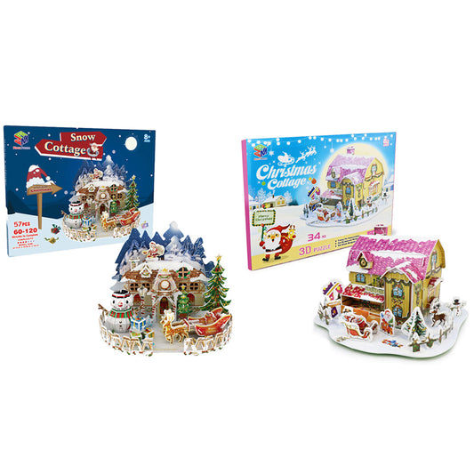2 X Style 1 Style 2 Kids DIY Christmas Cottage Jigsaw 3D Puzzle Fun Toy