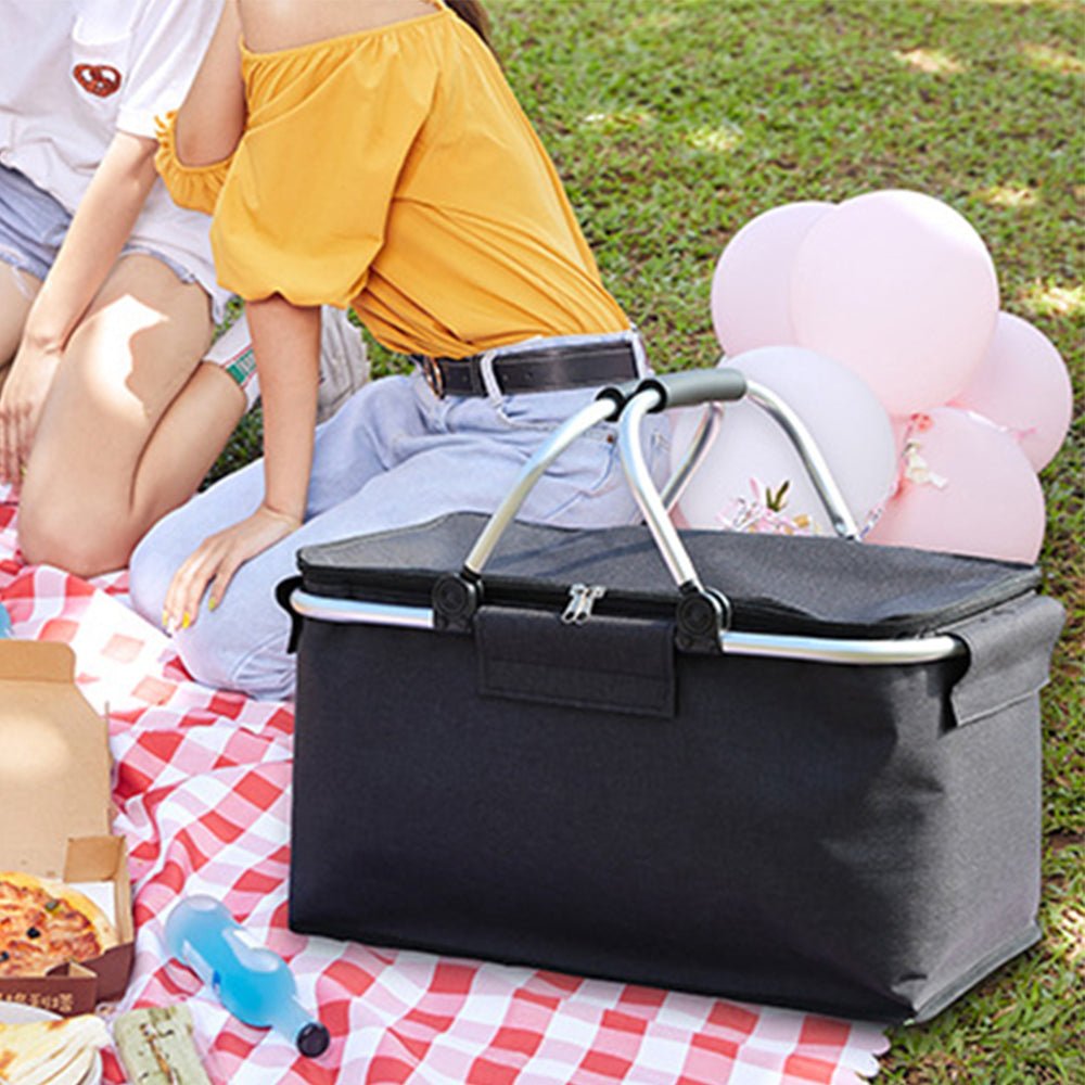Black Insulated Picnic Basket Collapsible Insulated Cooler Bag