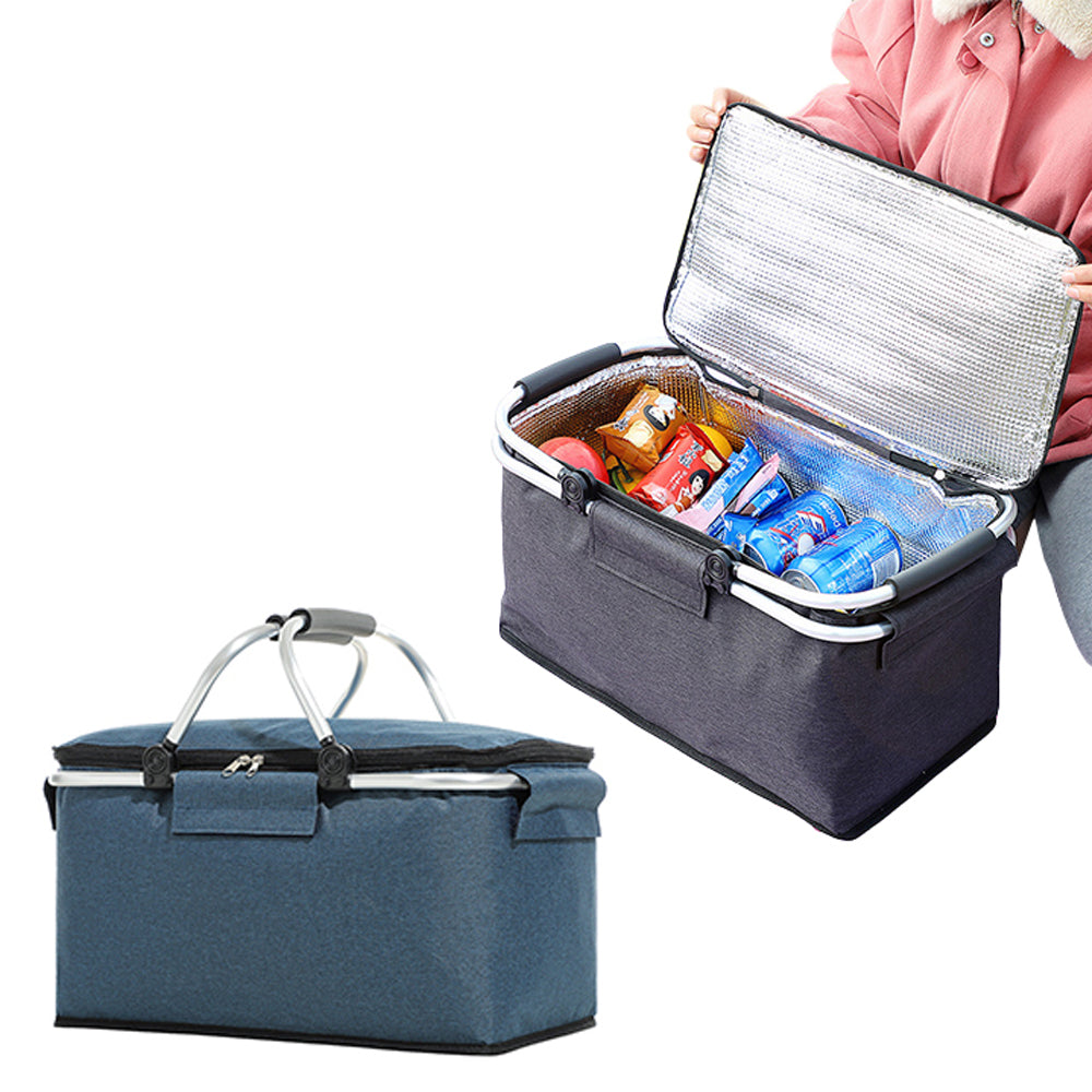 2 X Black Navy Blue Insulated Picnic Basket Collapsible Insulated Cooler Bag