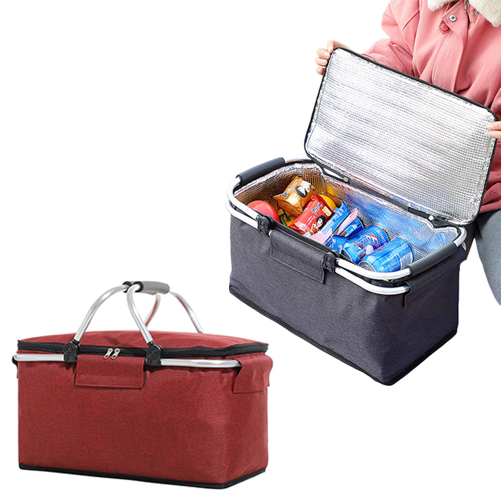 2 X Black Red Insulated Picnic Basket Collapsible Insulated Cooler Bag