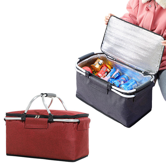 2 X Black Red Insulated Picnic Basket Collapsible Insulated Cooler Bag