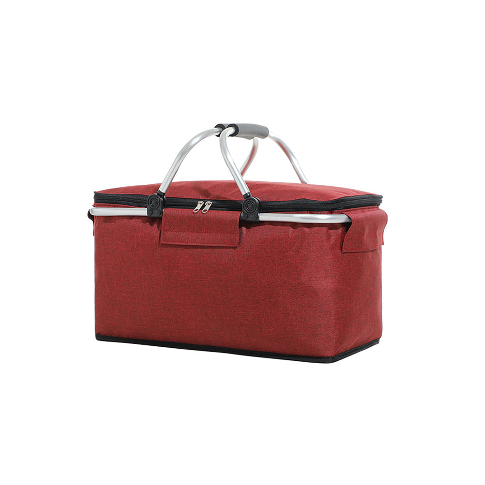 2 X Black Red Insulated Picnic Basket Collapsible Insulated Cooler Bag