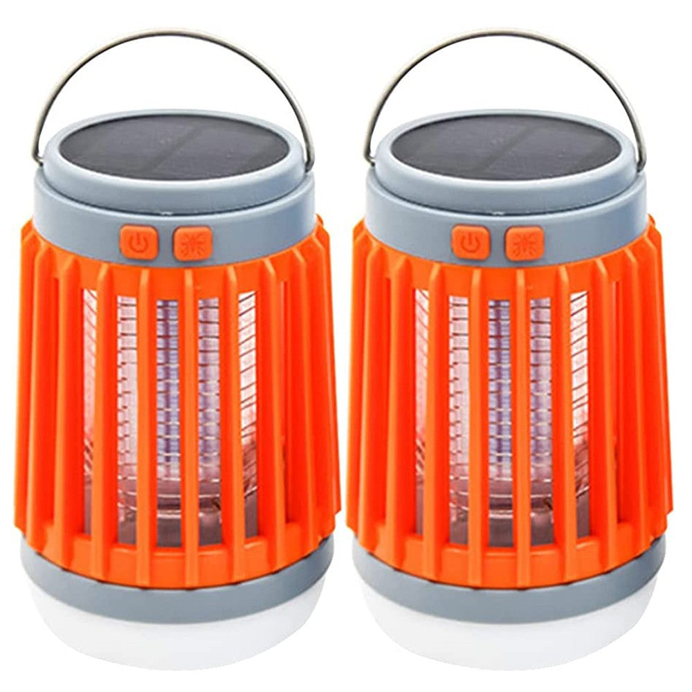 2Pcs Solar and USB Charging Mosquito Killer Camp Lamp Flashlight Orange