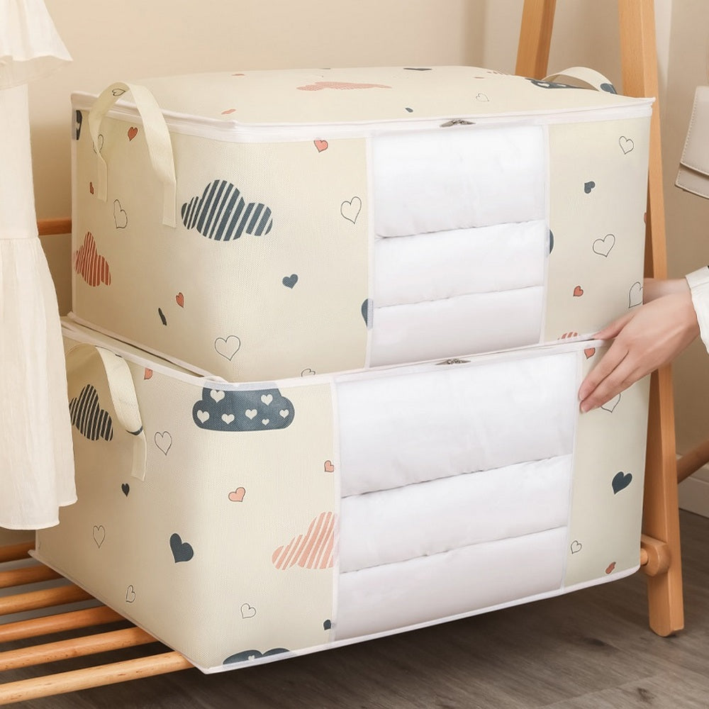 2 X Quilt Storage Bag Clothes Storage Bag Blanket Organizer Beige