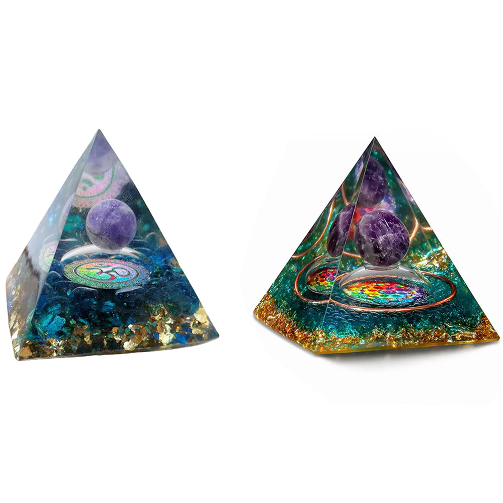 2X Amethyst Stone Sphere Orgonite Pyramid Obsidian Chakra Stone Decor Style 2 3