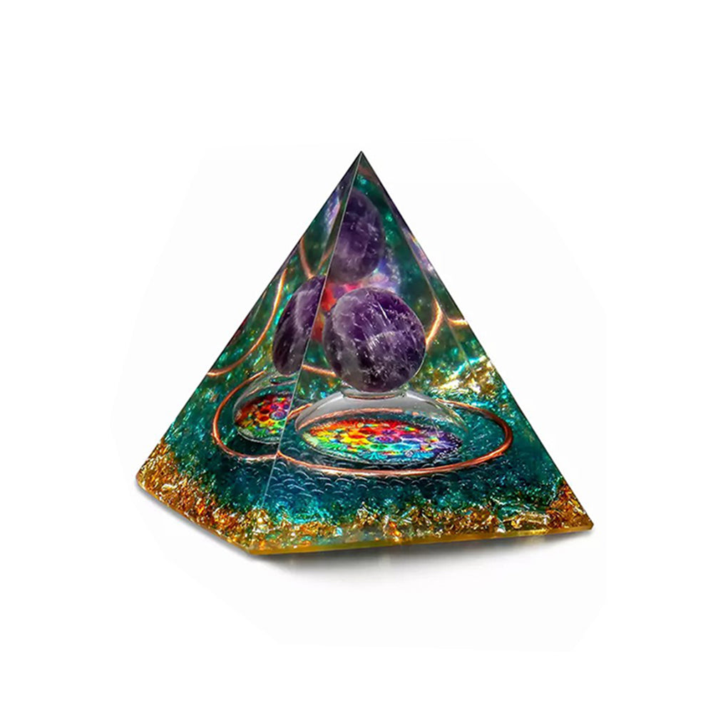 2X Amethyst Stone Sphere Orgonite Pyramid Obsidian Chakra Stone Decor Style 1 3