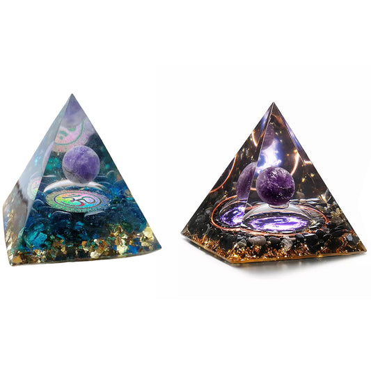 2X Amethyst Stone Sphere Orgonite Pyramid Obsidian Chakra Stone Decor Style 1 2
