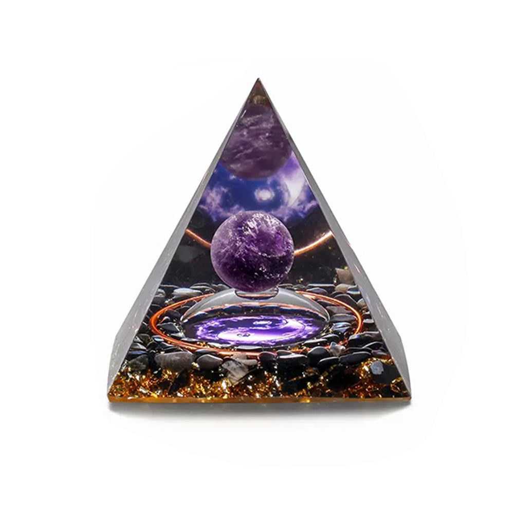 2X Amethyst Stone Sphere Orgonite Pyramid Obsidian Chakra Stone Decor Style 1 3