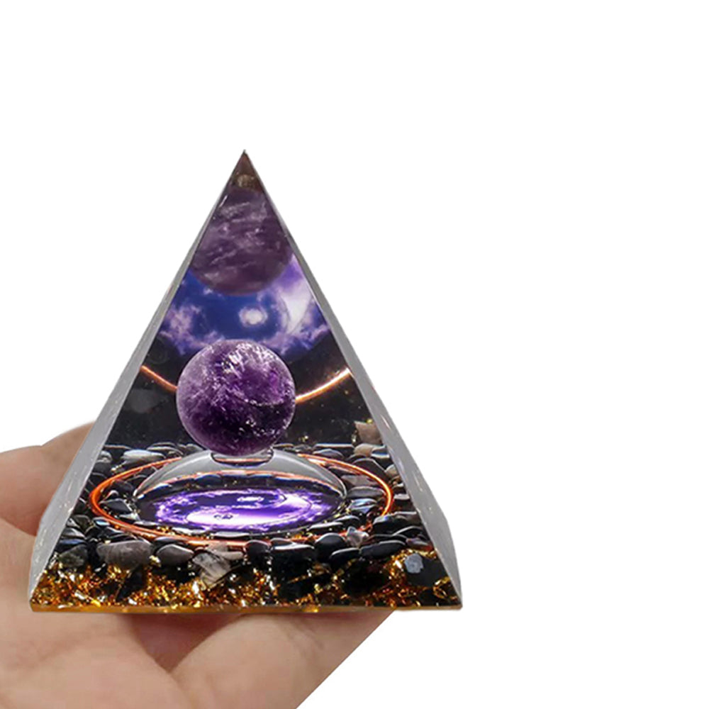 2X Amethyst Stone Sphere Orgonite Pyramid Obsidian Chakra Stone Decor Style 1 2