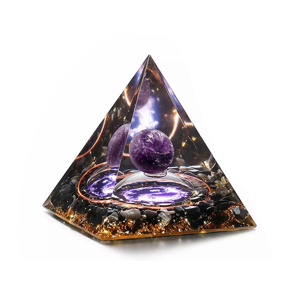 2X Amethyst Stone Sphere Orgonite Pyramid Obsidian Chakra Stone Decor Style 1 2