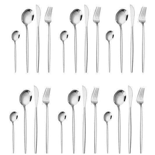 24Pcs Stainless Steel Cutlery Set Forks Spoons Knives Utensils Set