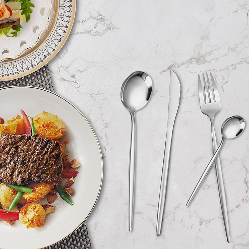 24Pcs Stainless Steel Cutlery Set Forks Spoons Knives Utensils Set