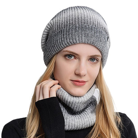 2Pcs Fleece Lined Gradient Hat and Snood Set Grey