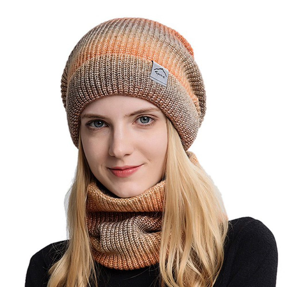 2Pcs Fleece Lined Gradient Hat and Snood Set Orange
