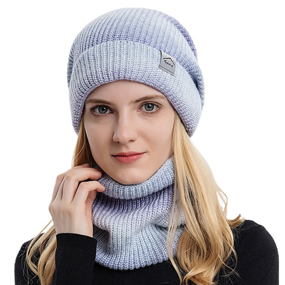 2Pcs Fleece Lined Gradient Hat and Snood Set Purple
