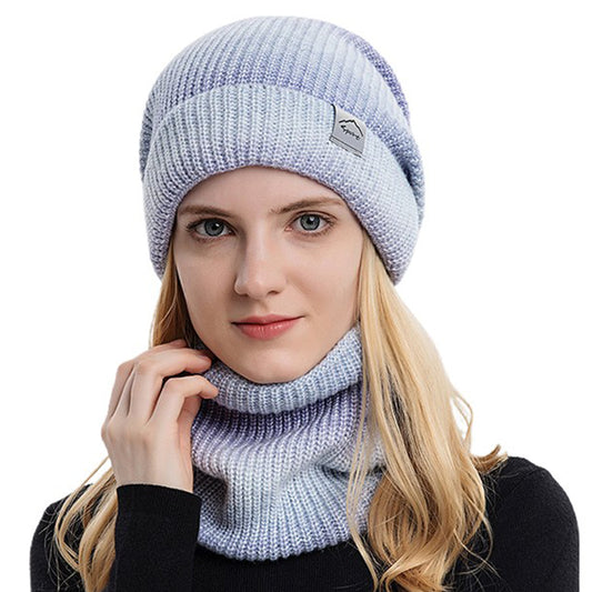 2Pcs Fleece Lined Gradient Hat and Snood Set Purple