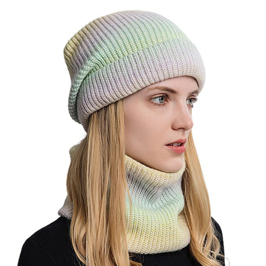 2Pcs Fleece Lined Gradient Hat and Snood Set Yellow