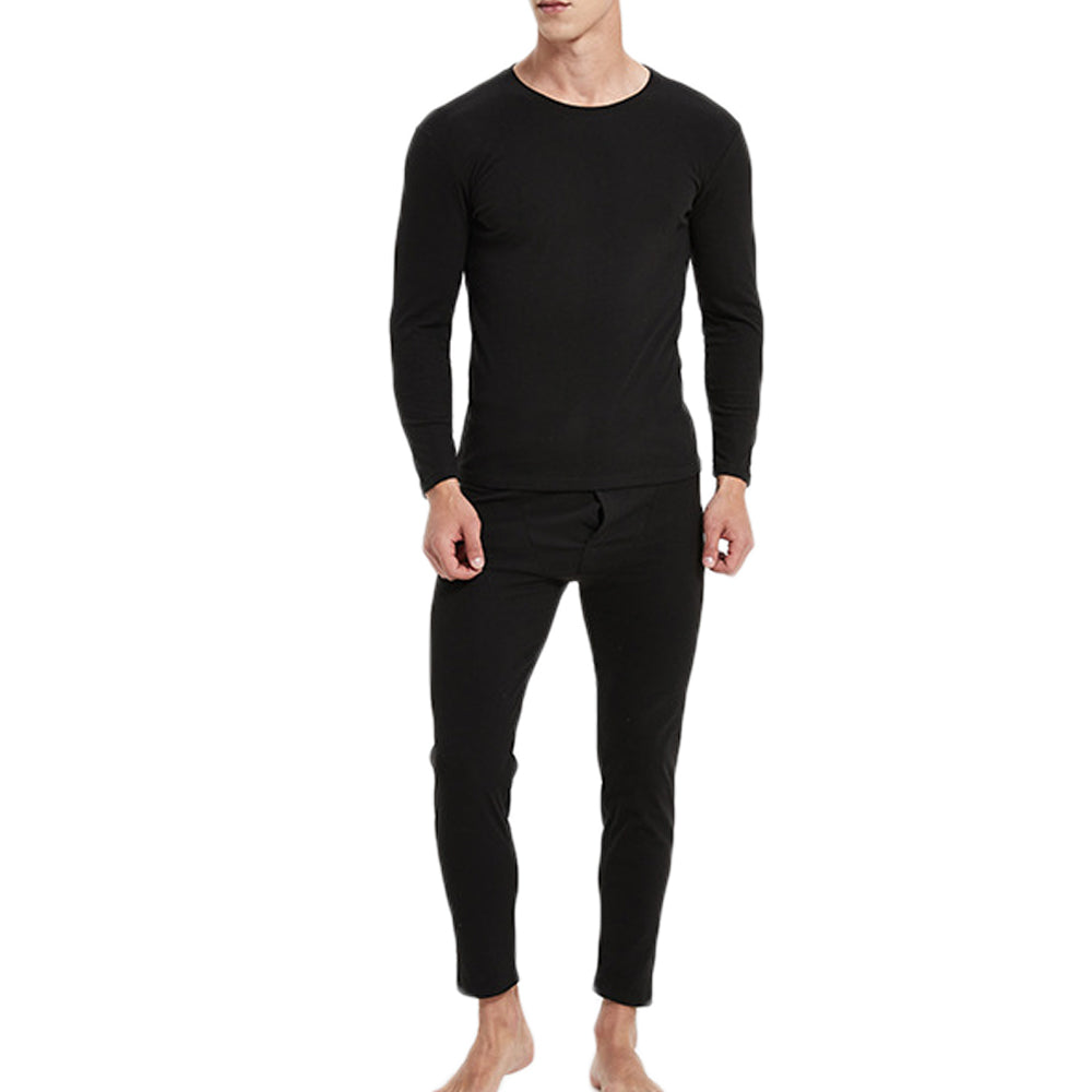 Men Thermal Underwear Shirt Leggings Winter Warm Top Bottom Set Black