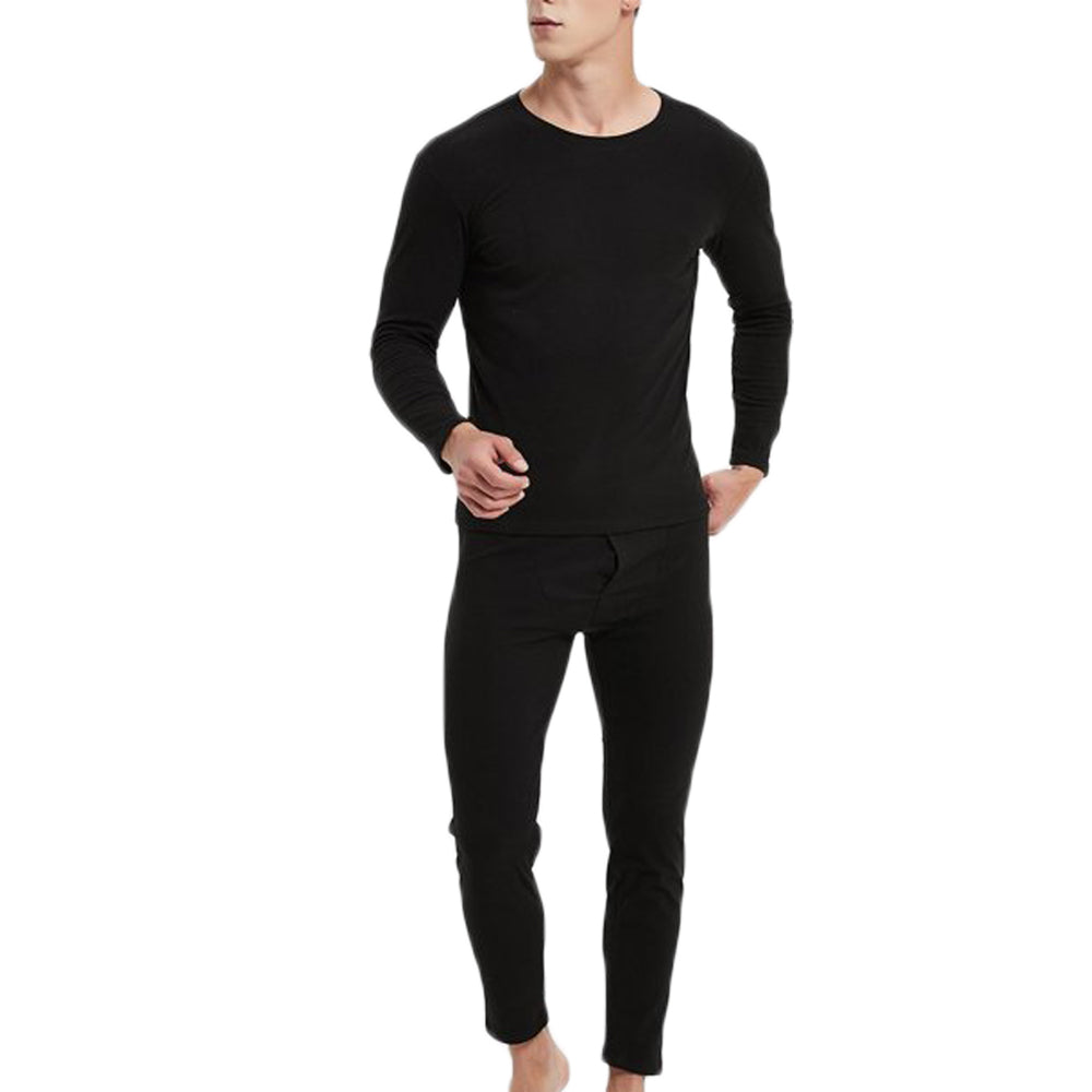 Men Thermal Underwear Shirt Leggings Winter Warm Top Bottom Set Black