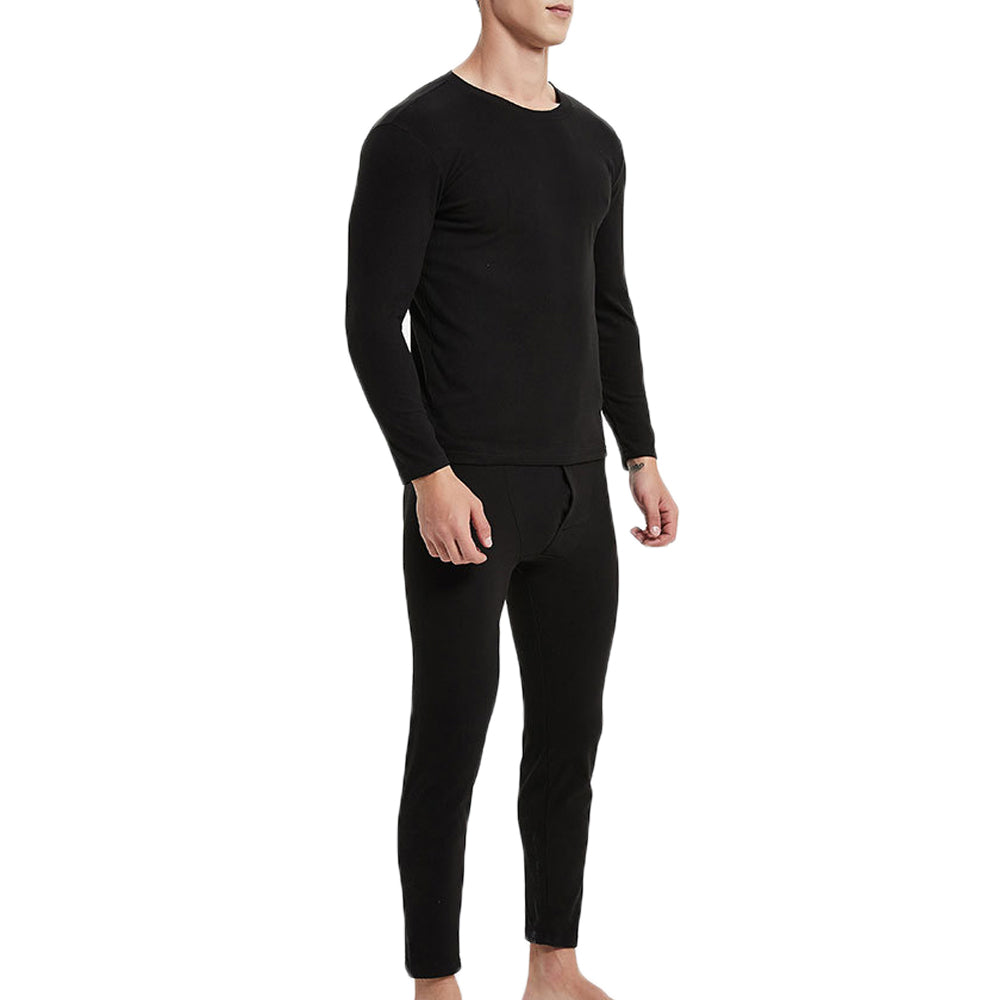 Men Thermal Underwear Shirt Leggings Winter Warm Top Bottom Set Black