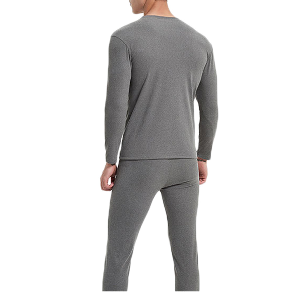 Men Thermal Underwear Shirt Leggings Winter Warm Top Bottom Set Grey