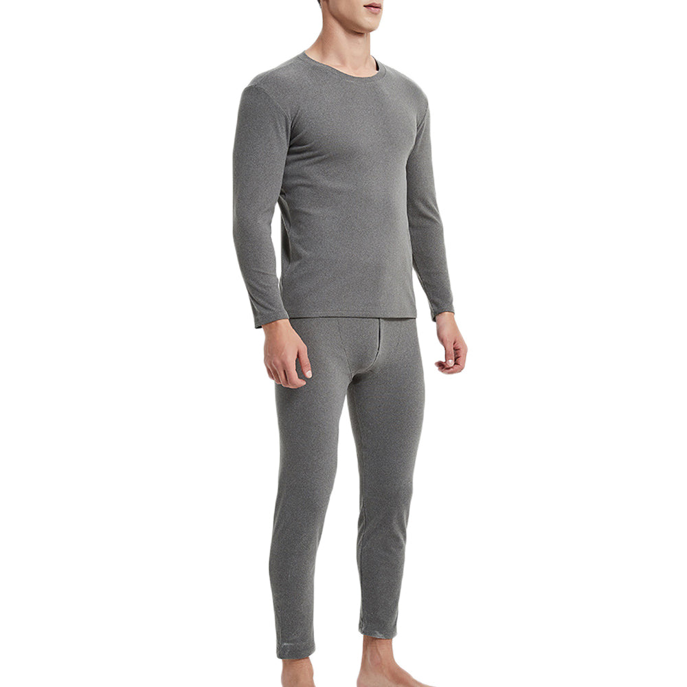 Men Thermal Underwear Shirt Leggings Winter Warm Top Bottom Set Grey