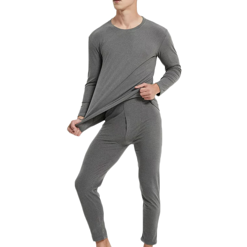Men Thermal Underwear Shirt Leggings Winter Warm Top Bottom Set Grey