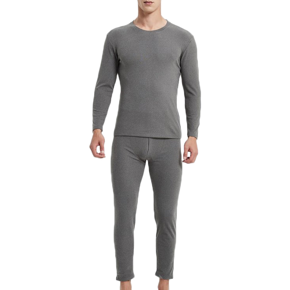 Men Thermal Underwear Shirt Leggings Winter Warm Top Bottom Set Grey