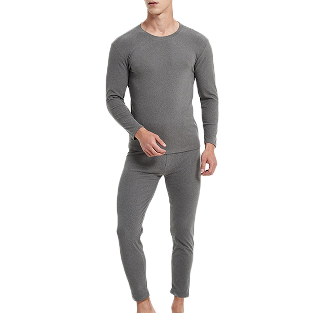 Men Thermal Underwear Shirt Leggings Winter Warm Top Bottom Set Grey