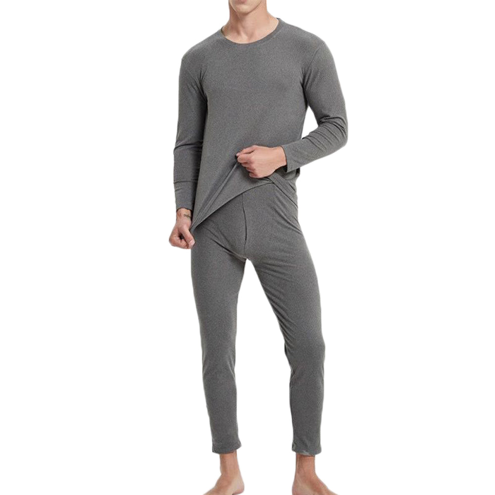 Men Thermal Underwear Shirt Leggings Winter Warm Top Bottom Set Grey