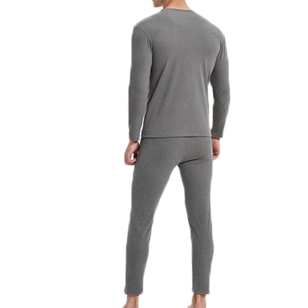 Men Thermal Underwear Shirt Leggings Winter Warm Top Bottom Set Grey