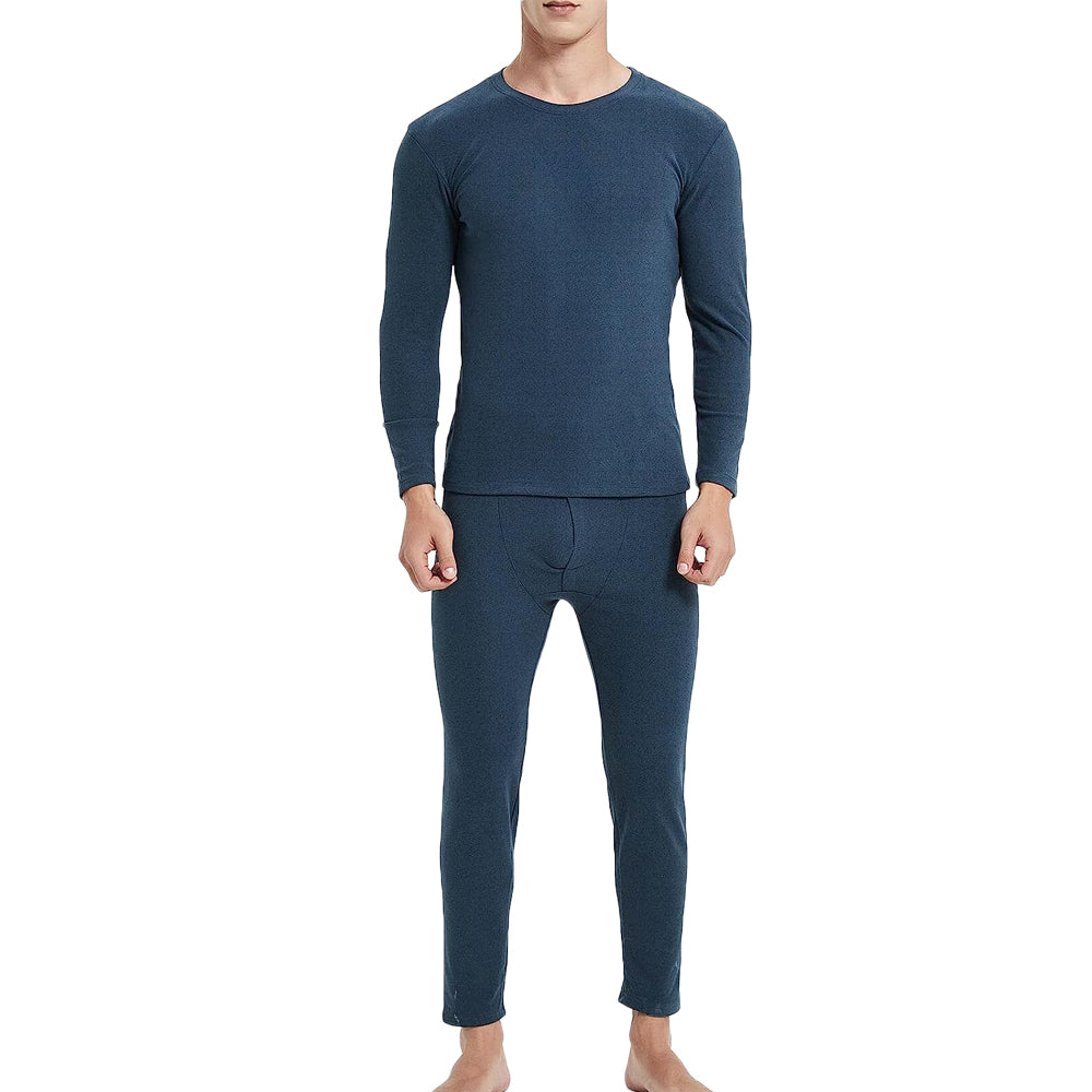 Men Thermal Underwear Shirt Leggings Winter Warm Top Bottom Set Blue