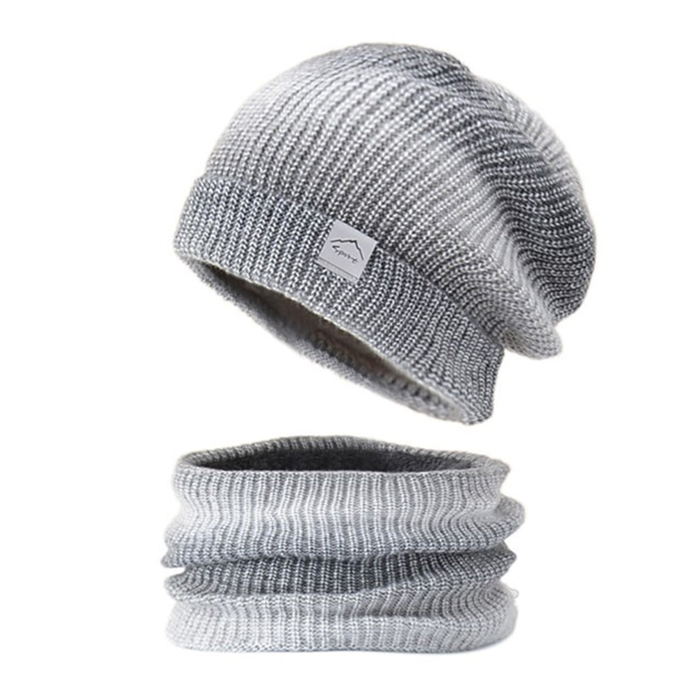 4Pcs Fleece Lined Gradient Hat and Snood Set Grey and Purple